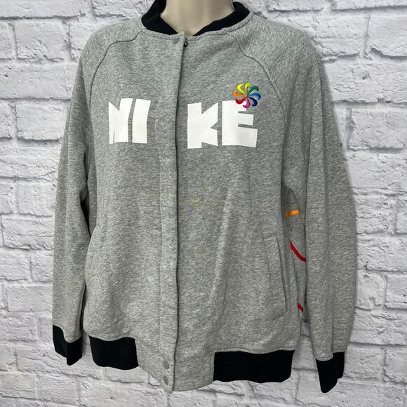 Nike Womens Swoosh Pinwheel Button Down Jacket Size S Gray CK0435 Sweatshirt - Picture 3 of 6